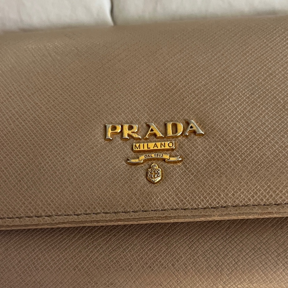 Prada Tan Leather Wallet with Gold Logo - Picture 13 of 13
